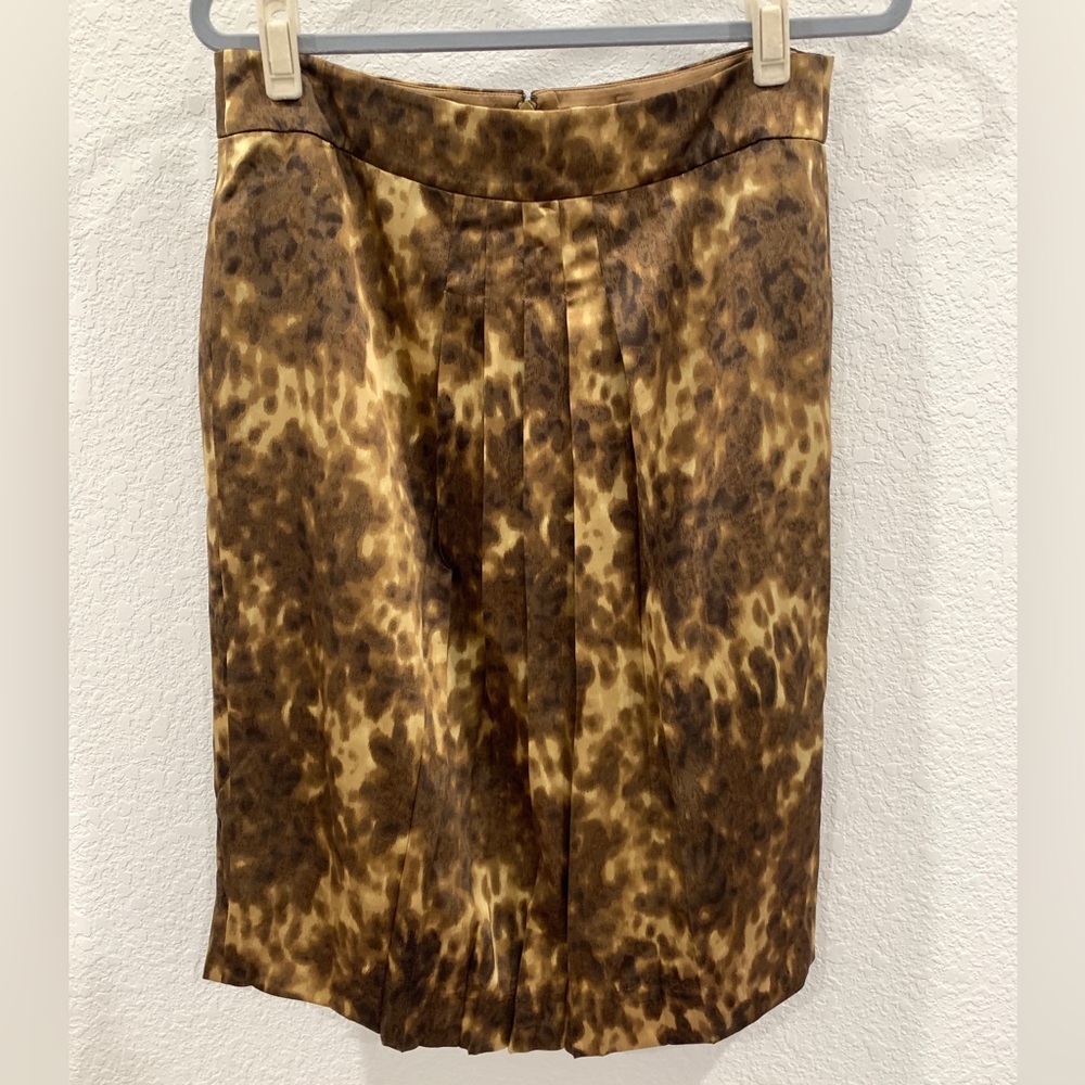JCrew pleated A-line animal print silk skirt size 10